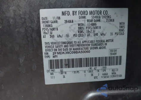 2009 Ford Edge Limited из США, поврежденный, VIN 2FMDK39C09BA50060